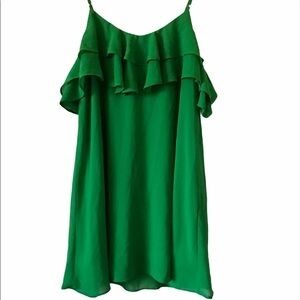 LULU’S Impress The Best Off Shoulder Green Ruffle Dress